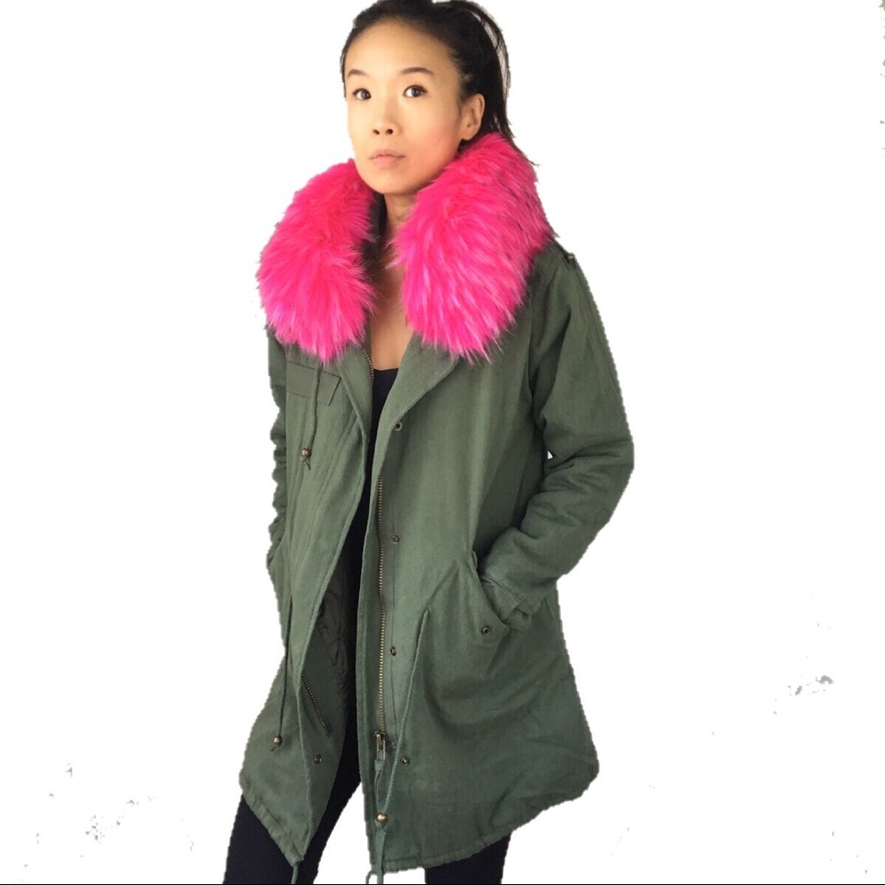 Faux fur collar hooded parka utility jacket - Picture 2 of 7